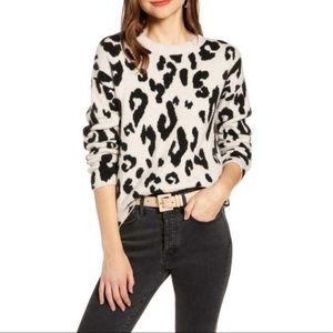 Something Navy Oversized Leopard Crewneck Pullover Sweater XS